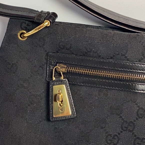 Gucci Black Monogram Bag Fabric Small Shoulder Bag Vintage - Picture 1 of 16